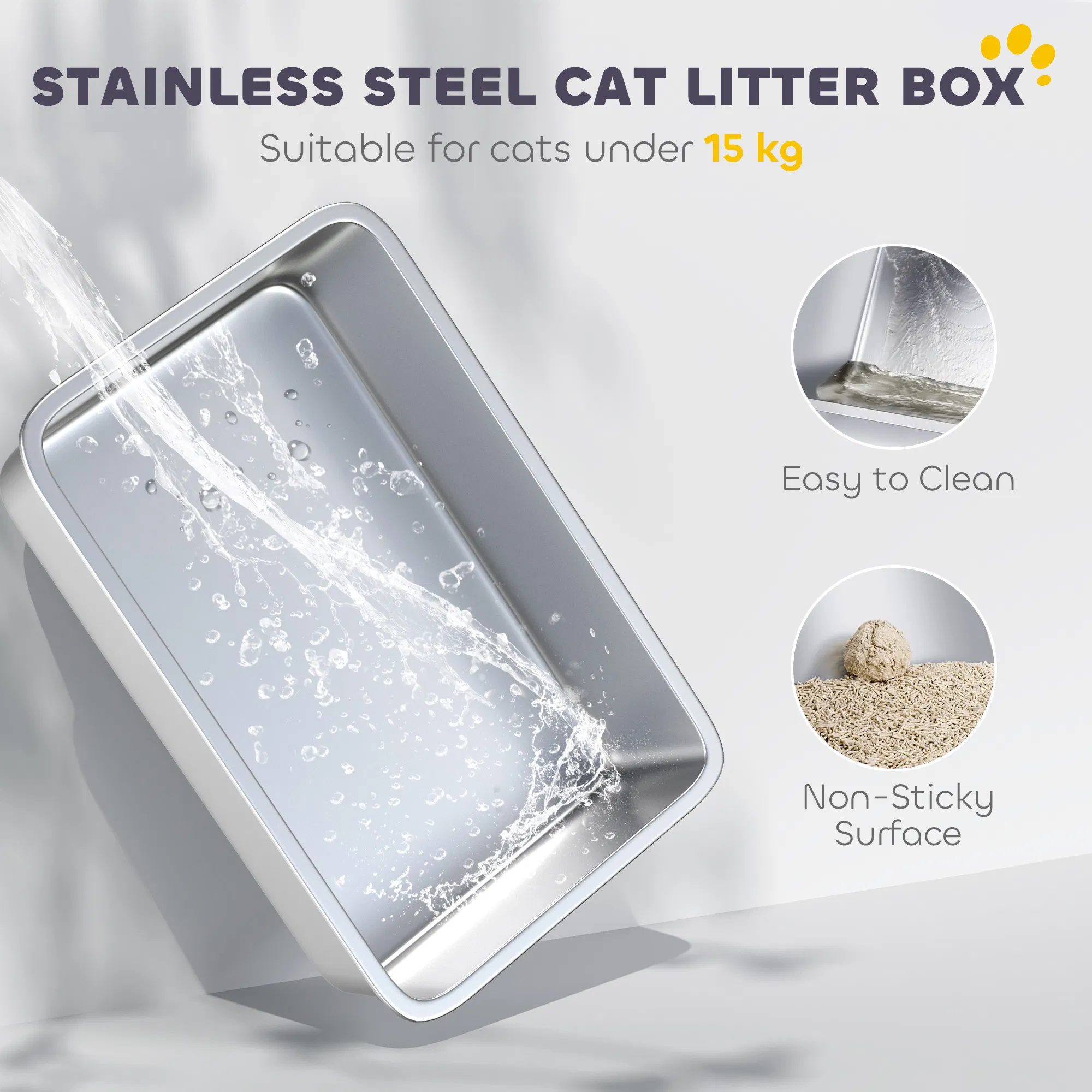 Extra Large Stainless Steel Litter Box, Enclosed Kitty Litter Box for Big Cats with Scoop, Deodorizer Bag - Image 3
