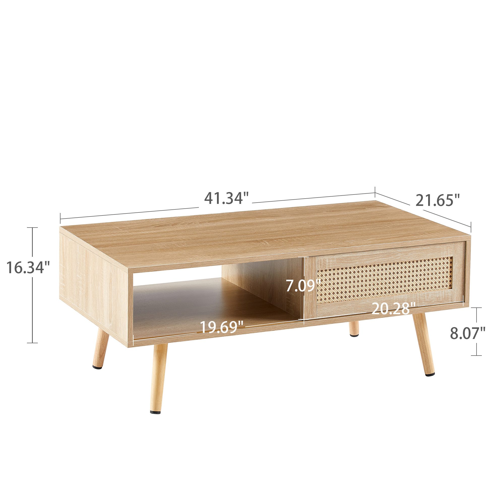 41.34inch Rattan Coffee Table Sliding Door Modern Table For Storage, Solid Wood Legs - Image 2
