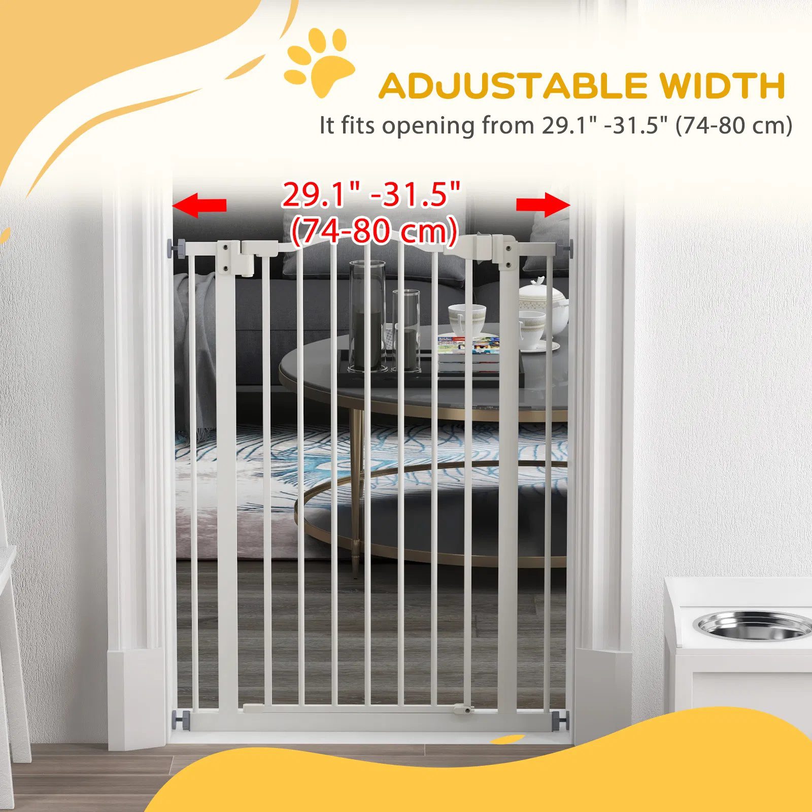 Extra Tall Dog Gate with Door, Pressure Fit, Auto Close, Double Locking for Doorways Hallways Stairs, 29"-32", White - Image 6