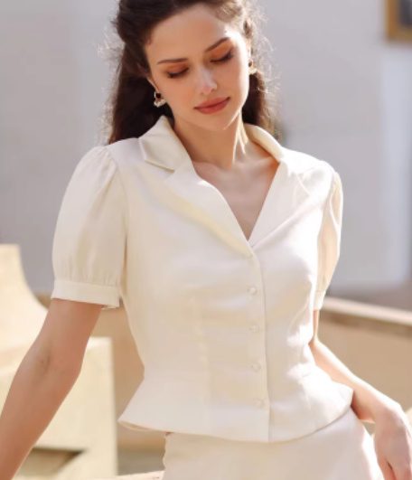 Summer Workwear Short-Sleeve Shirt Elegant Silk-Like Skirt Premium Suit - Image 5