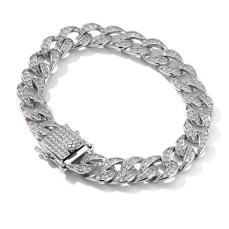 Sterling Silver Moissanite Cuban Link Chain Bracelet Full Diamond - Image 2