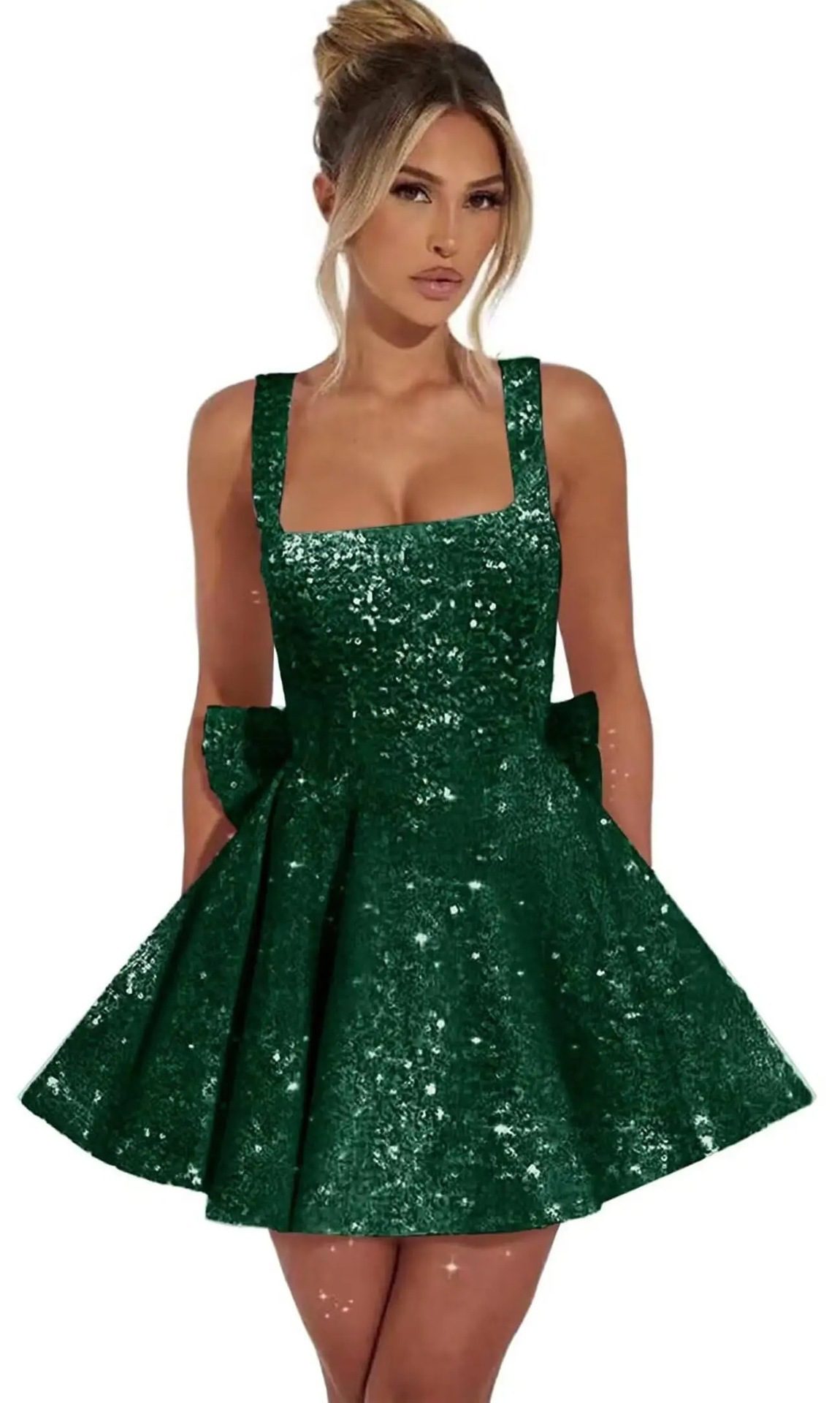 Strapless Sequined Mini Evening Dress With A Bow - Image 6