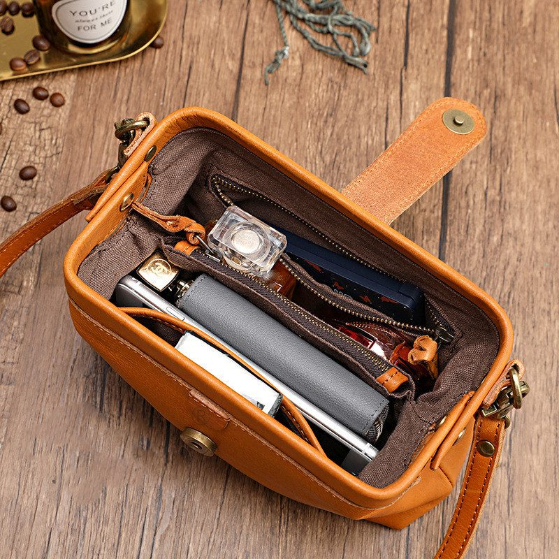 Vegetable Tanned Cowhide Small Mouth Gold Shoulder Bag Goddess All-Match - Image 2