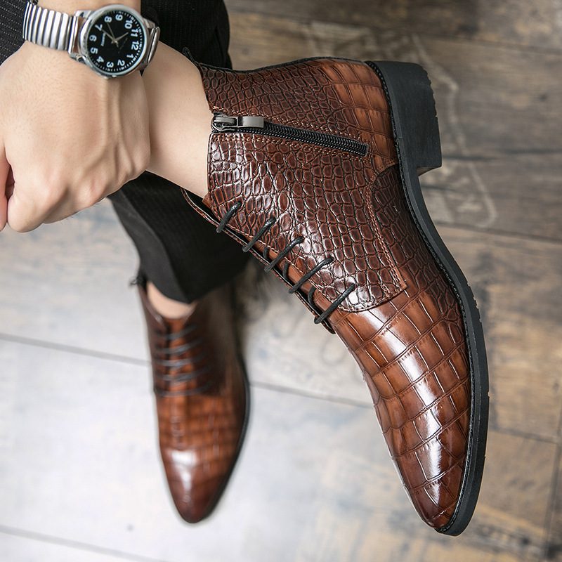 Men's Hundred Casual Snakeskin Pattern Pointed Toe Leather Shoes - Image 10