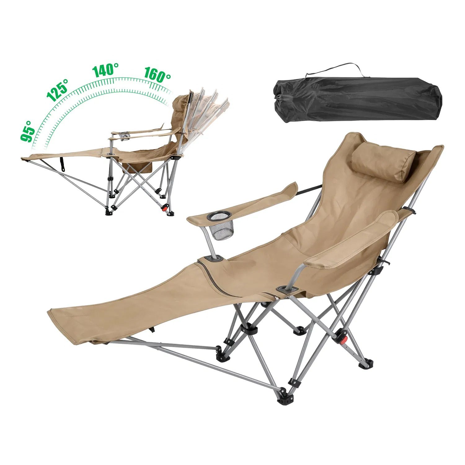 Portable Folding Camping Chair with Removable Footrest Waterproof Oxford Cloth Support 220lbs Multifunctional Recliner Chair with Cup Holder & Side Pocket - Image 2