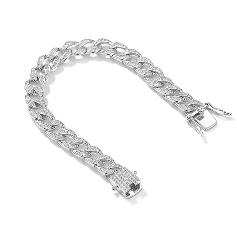 Sterling Silver Moissanite Cuban Link Chain Bracelet Full Diamond - Image 3