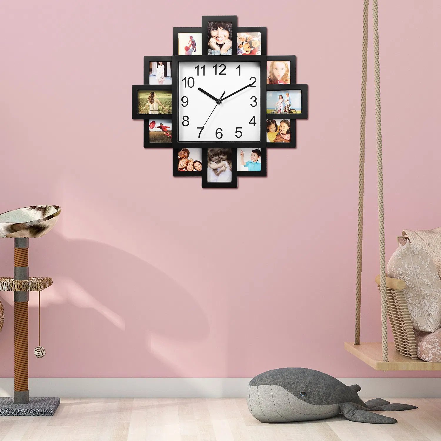 Photo Frame Clock Picture Collage 12-Picture Display Wall Clock Photowall Wall Hanging Home Decor - Image 6