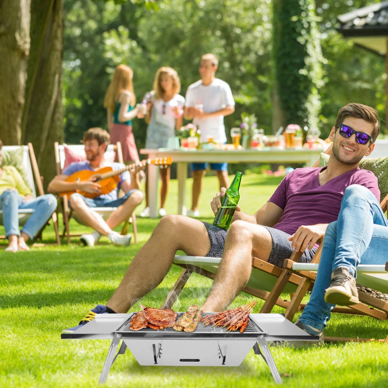 Foldable Charcoal BBQ Grill Stainless Steel Grill Net Easy Setup Portable Tabletop Barbecue Grill for Camping Picnic Outdoor Party Backyard - Image 8