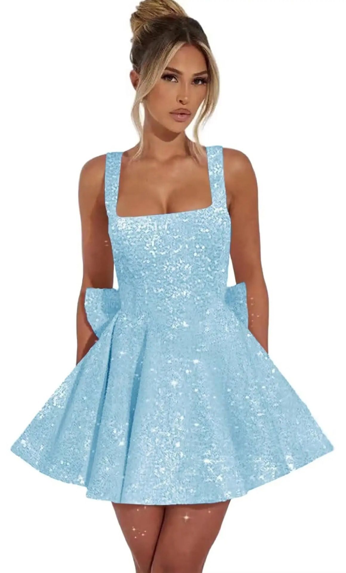 Strapless Sequined Mini Evening Dress With A Bow - Image 9