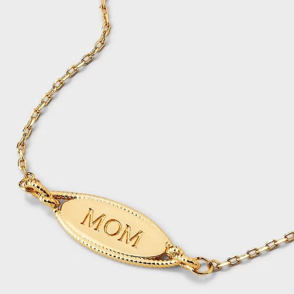 14k Gold Dipped "Mom" Oval Adjustable Bracelet - Gold - Image 2