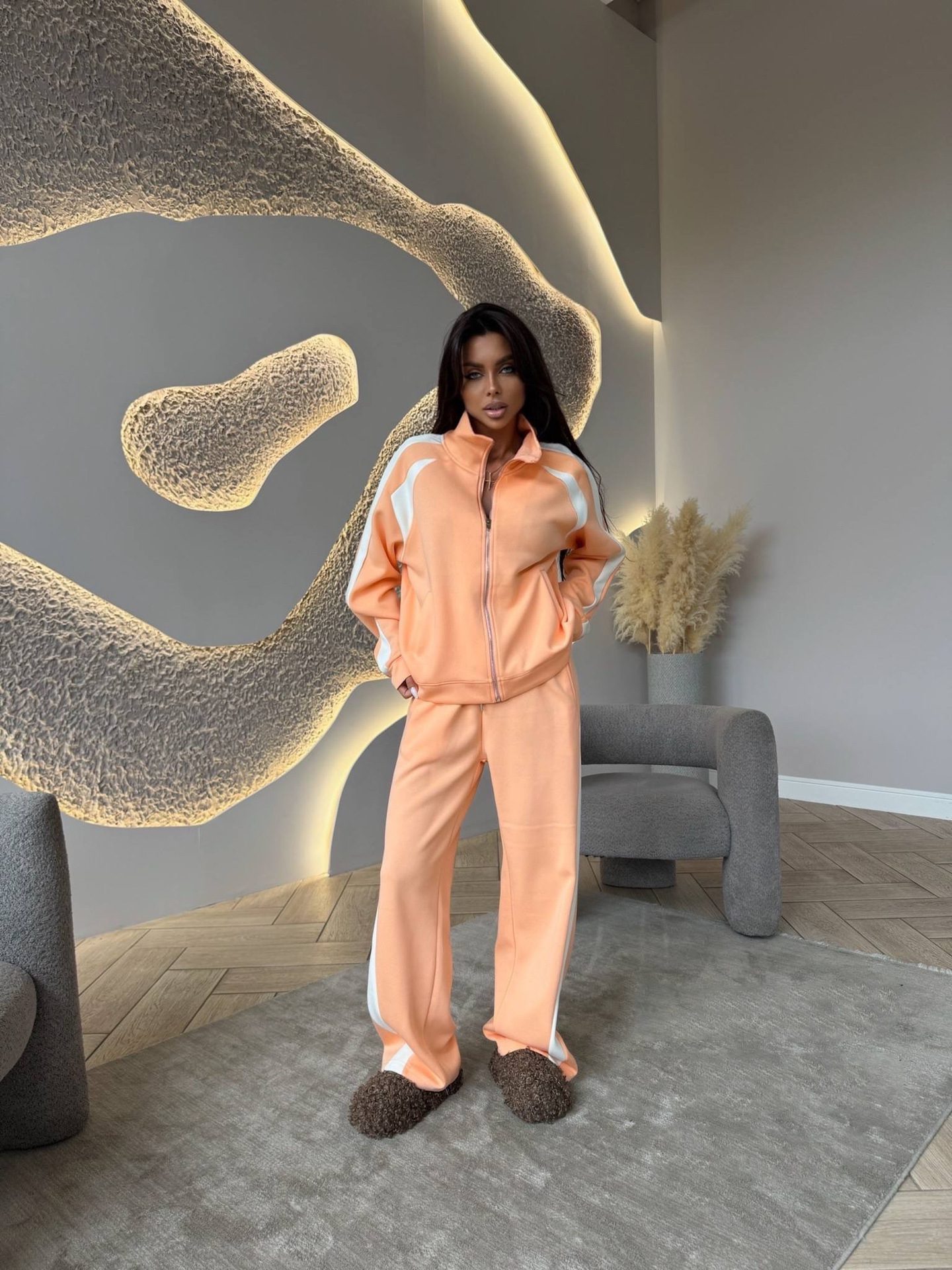 Womens Long-Sleeve Zip-Up Jacket And Sweatpants Two-Piece Set - Image 9
