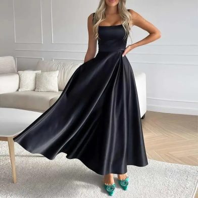 Elegant Long-sleeve Satin Evening Gown For Women