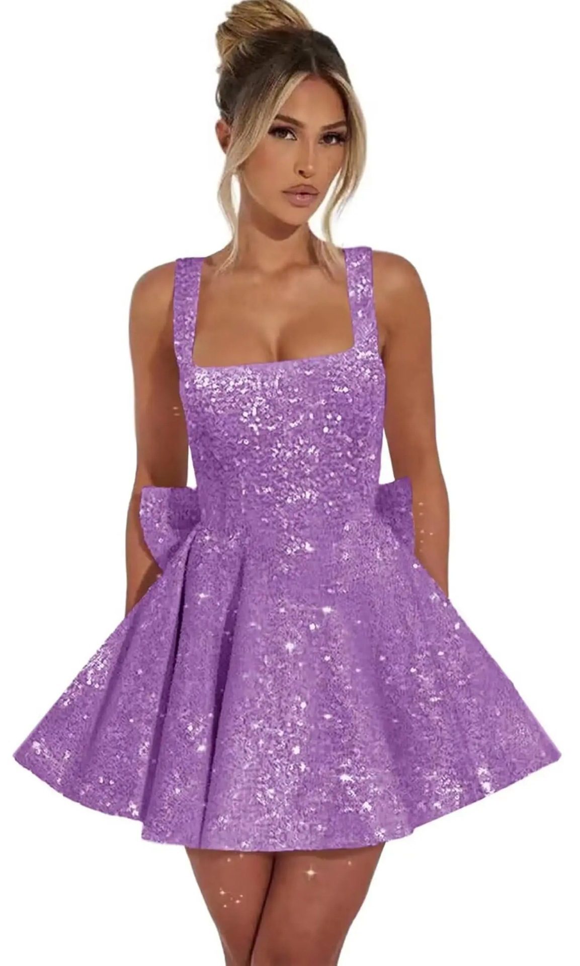 Strapless Sequined Mini Evening Dress With A Bow - Image 7