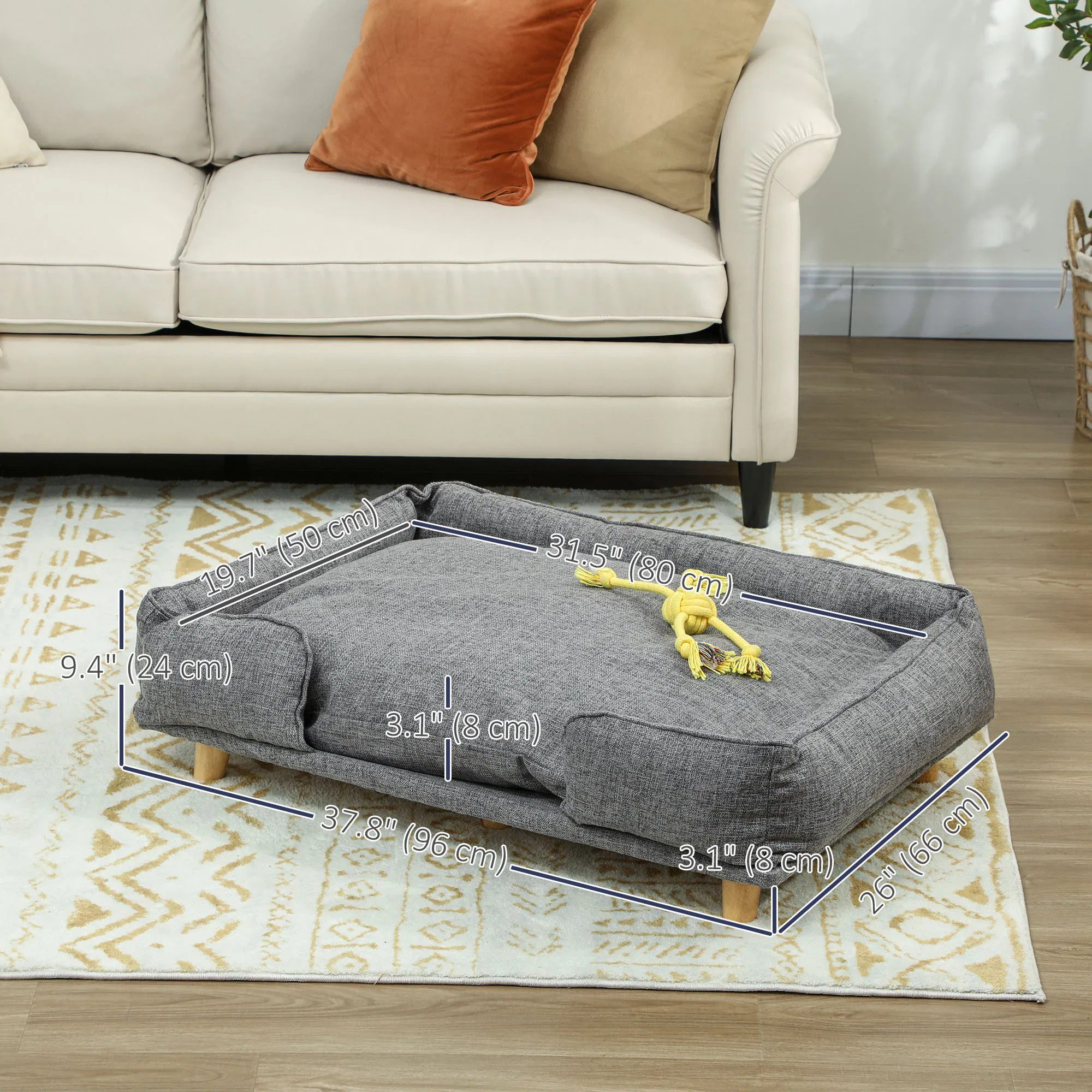 Washable Dog Sofa for Large Dogs, Elevated Pet Couch with Anti-slip Foot Pads, Dark Grey - Image 2