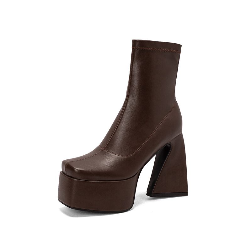 Thick Sole Shaped Heel Sleeve Low Top Square Toe Women's Boots - Image 3