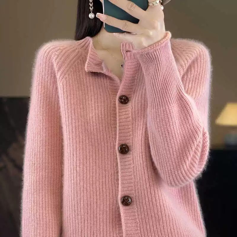 Womens Thickened Long-sleeve Knitted Cashmere Cardigan With A Crew Neck - Image 5
