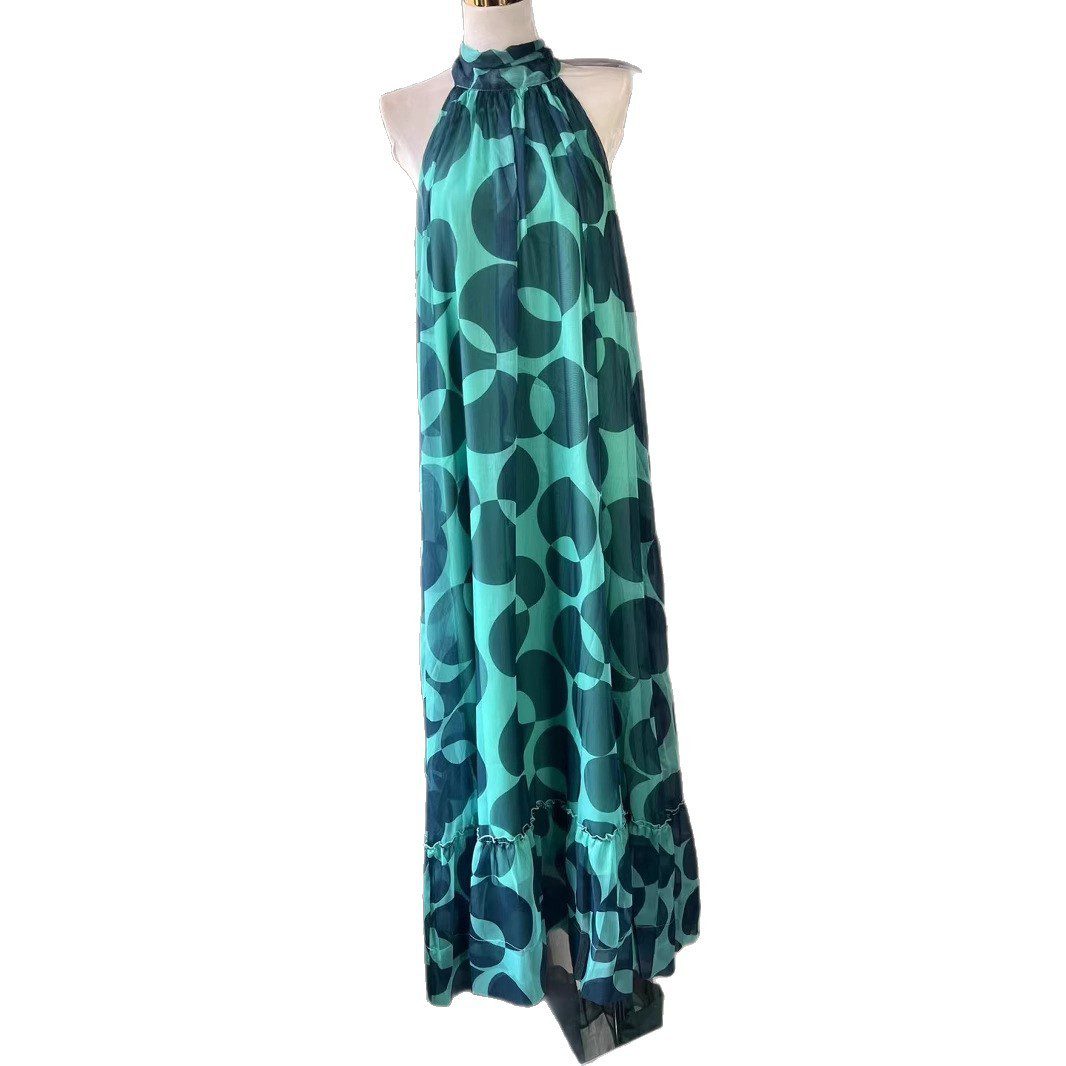 Back Beach Chiffon Vacation Print Dress - Image 4