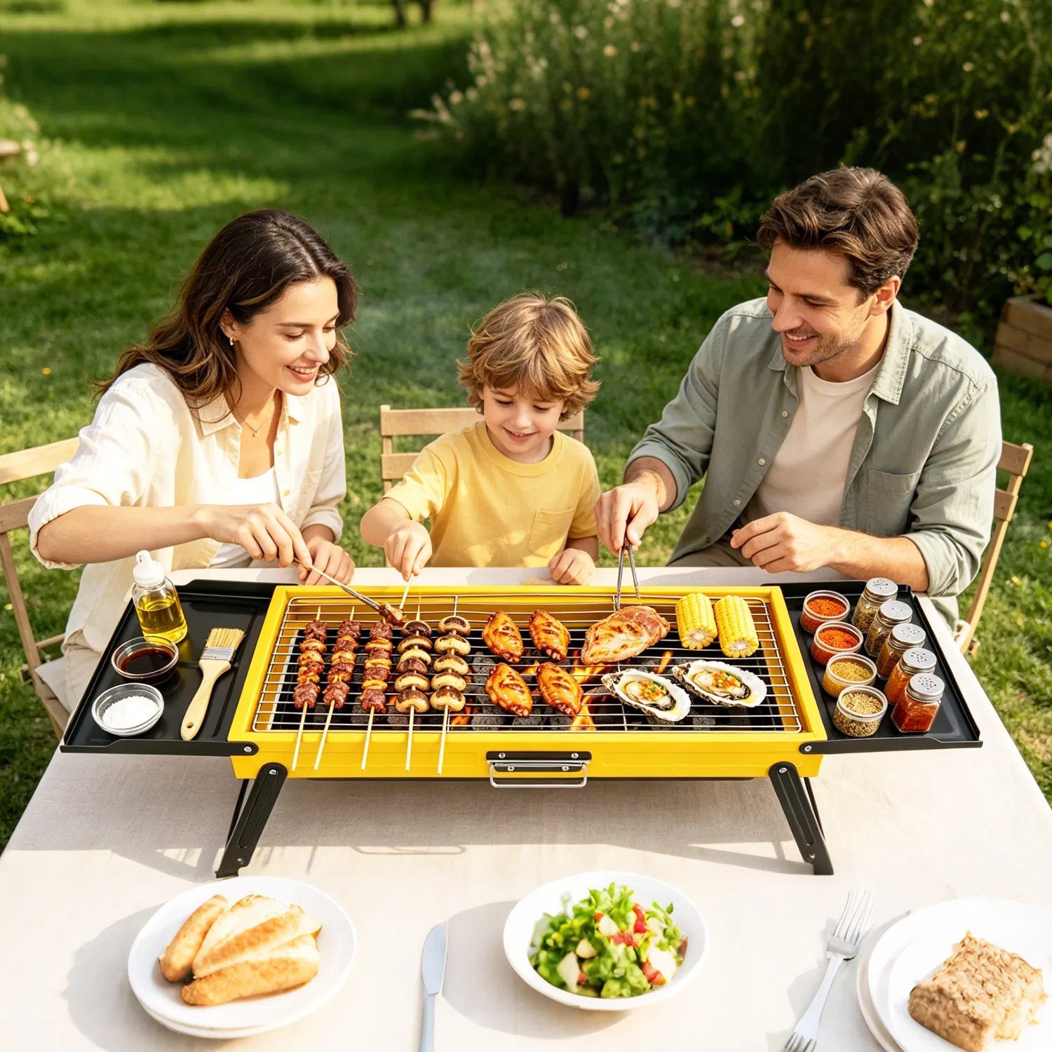 Multi-Function Portable Charcoal Grill with Prep Side Tables, Powder Coated Foldable BBQ for Camping Picnic RV Backyard Party - Image 7