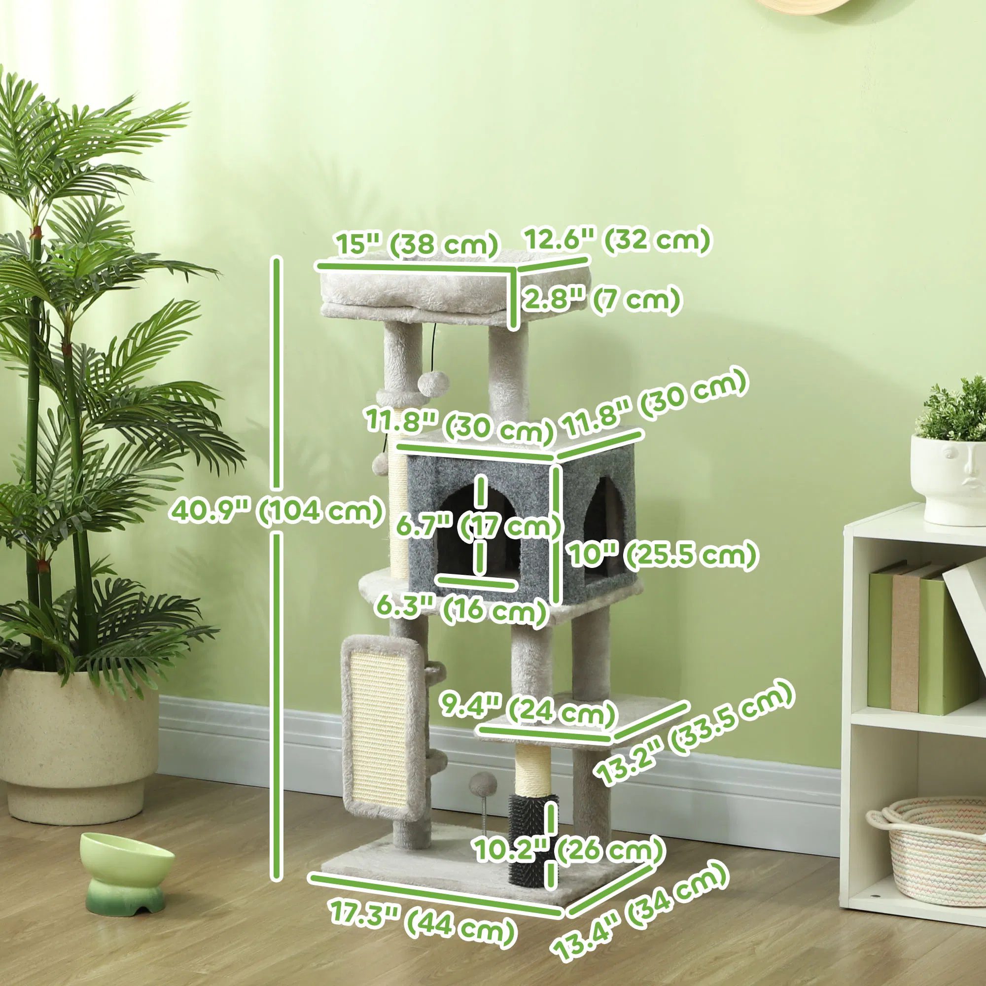 41 Inch Cat Tree with Scratching Posts, Cat Bed, Condo, Grooming Brush, Jumping Platforms, Toy Balls, Anti-tip Kit - Image 2
