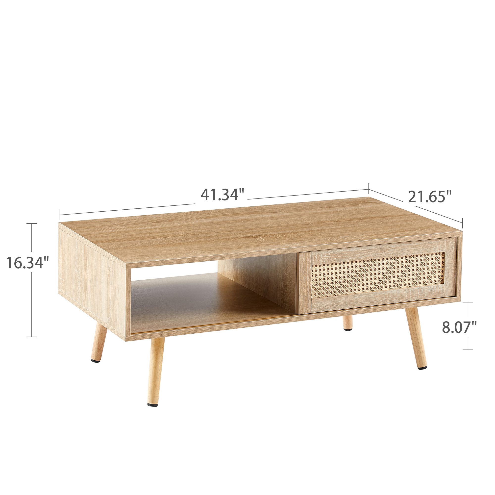 41.34inch Rattan Coffee Table Sliding Door Modern Table For Storage, Solid Wood Legs - Image 7