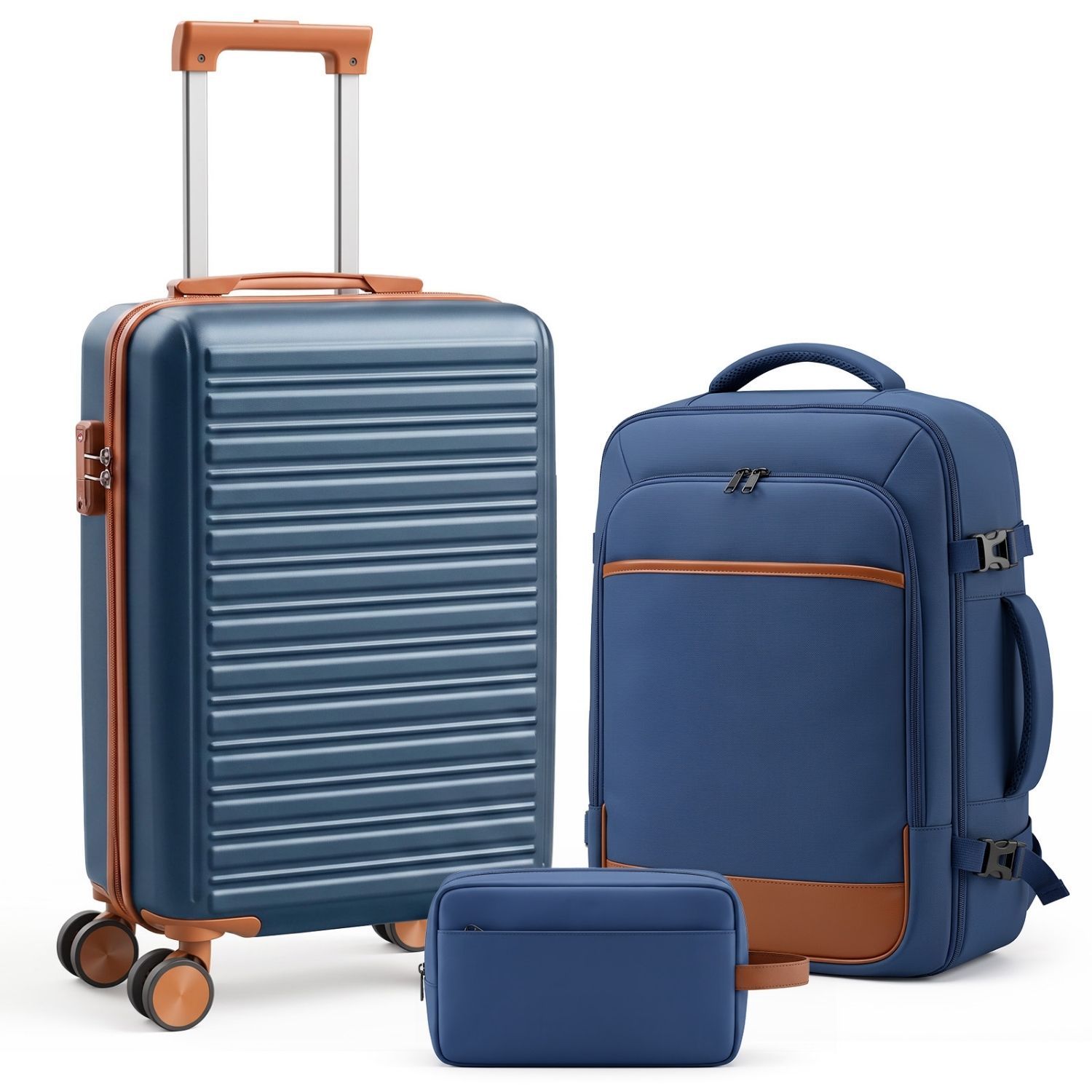 3-Piece Travel Luggage Set With Backpack, TSA Lock Hard Shell Carry On Suitcase And Travel Bag - Image 3