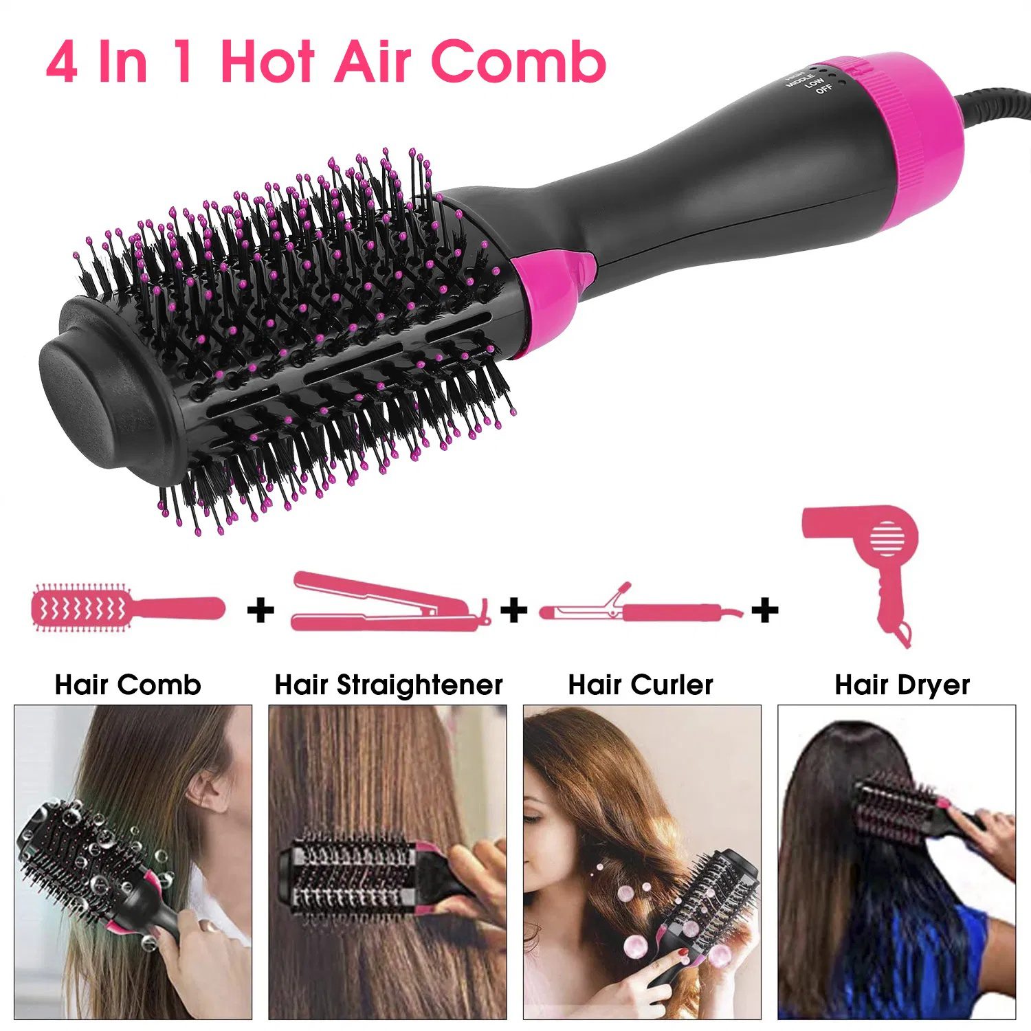 4 In 1 Hot Hair Brush Hair Dryer Volumizer Brush Dryer Comb For Straightening Curling Drying - Image 3