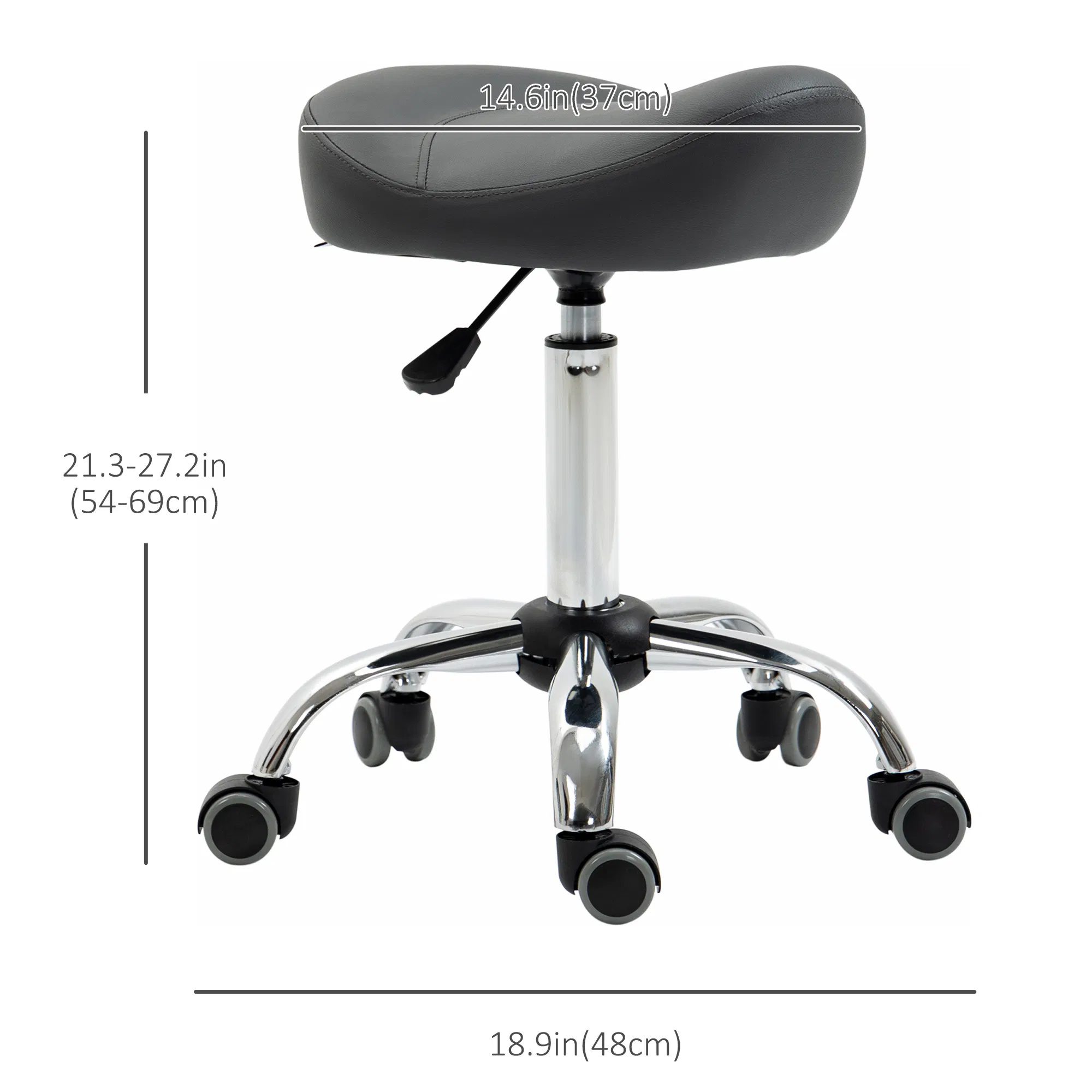 Saddle Stool, Height Adjustable Rolling Salon Chair with PU Leather for Massage, Spa, Clinic, Beauty and Tattoo, Grey - Image 2