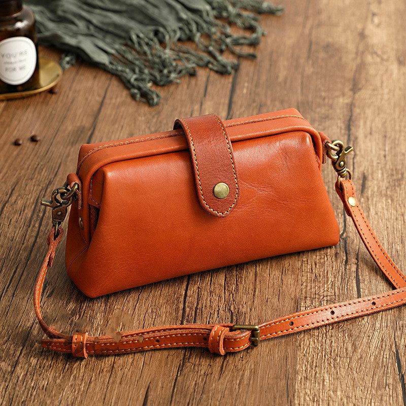 Vegetable Tanned Cowhide Small Mouth Gold Shoulder Bag Goddess All-Match - Image 4