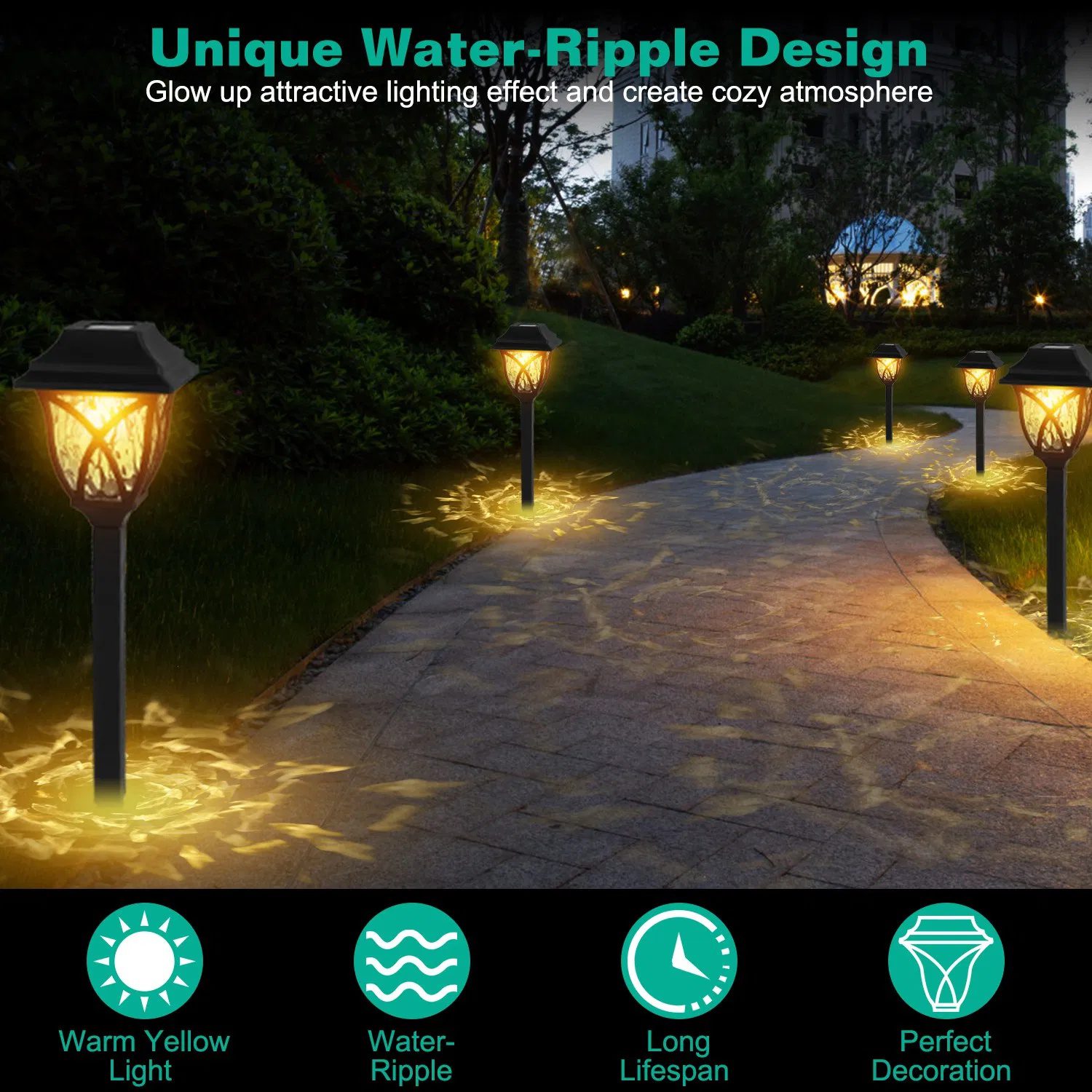 6Pack Solar Powered Stake Light Outdoor Decorative Landscape Lamp IP45 Waterproof Auto On Off Outdoor Light for Pathway Garden Yard Patio - Image 2