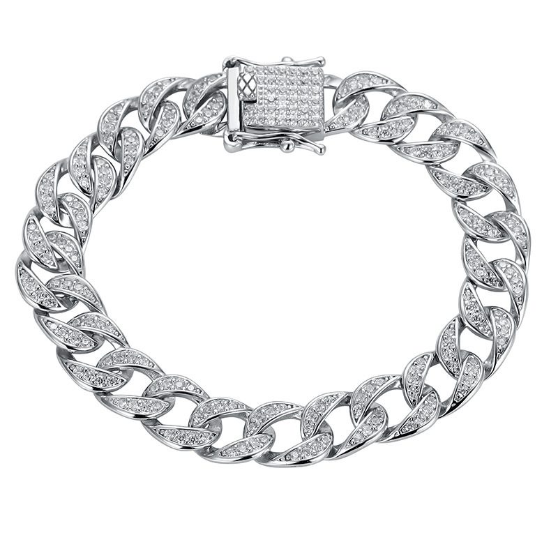 Sterling Silver Moissanite Cuban Link Chain Bracelet Full Diamond - Image 5
