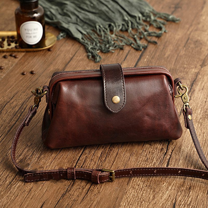 Vegetable Tanned Cowhide Small Mouth Gold Shoulder Bag Goddess All-Match - Image 5