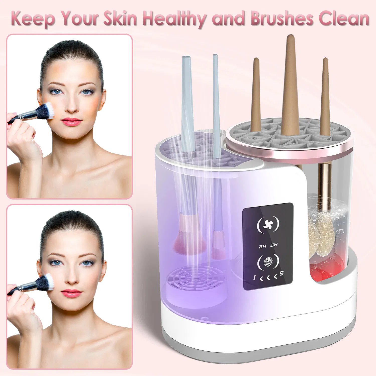 4 In 1 Electric Makeup Brush Cleaner USB Powered Automatic Brush Blender Machine with Timer Digital Display Cleaning Drying UV Disinfection Brush Storage For All Types of Brushes - Image 3
