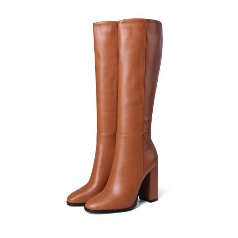 Women's Plus Size Zipper Leather All-match Thick Heel Boots - Image 2