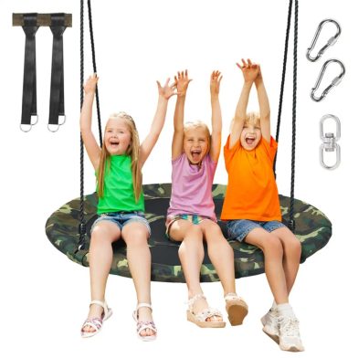 Heavy-Duty Steel Round Tree Swing, 600D Oxford+PP Cloth, 330LBS Load Adjustable Height for Backyard Park
