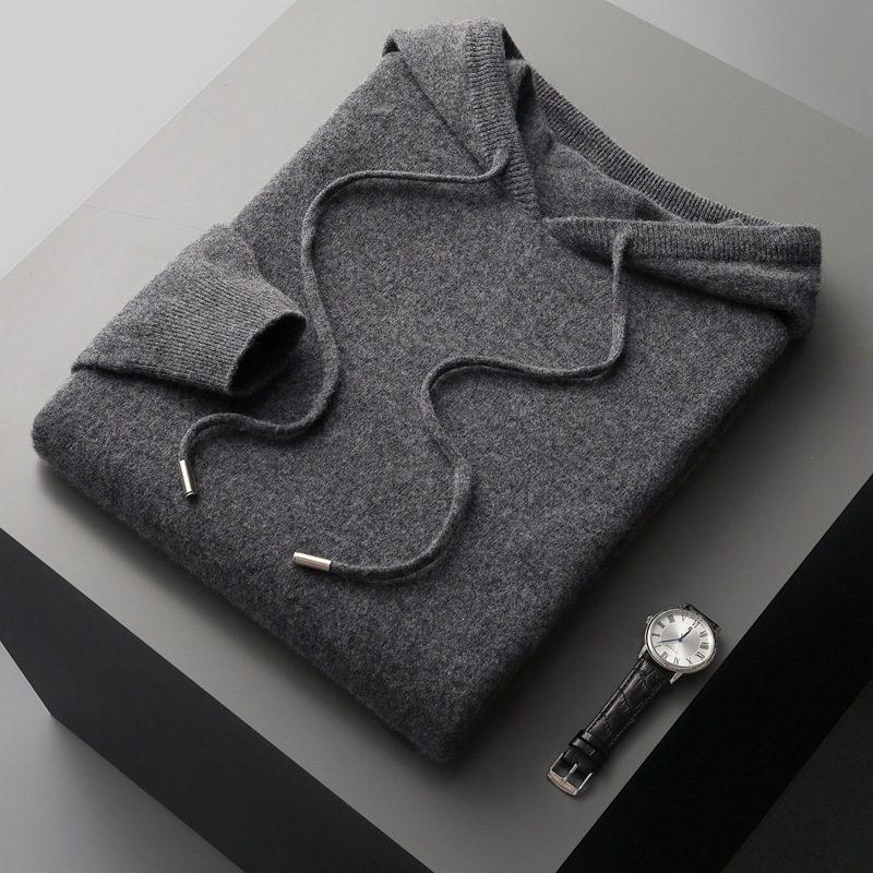 Pullover Hooded Solid-color Knitted Sweater Hoodie - Image 5
