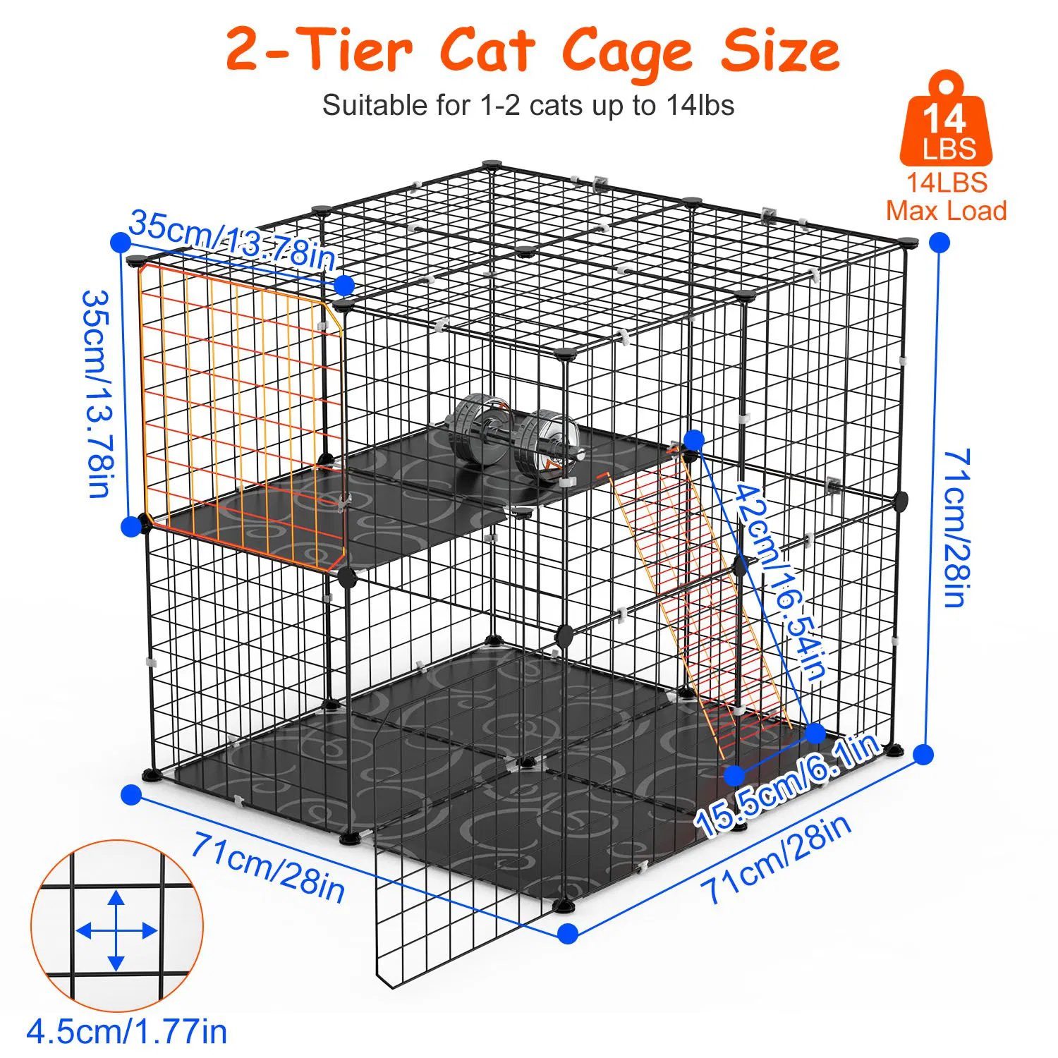 2Tier Cat Cage Playpen Indoor Pet Enclosures Kitten Kennel House Detachable Cat Crate with Climbing Ladder 2 Doors for 1-2 Cats for Ferret Squirrel Small Animals - Image 4
