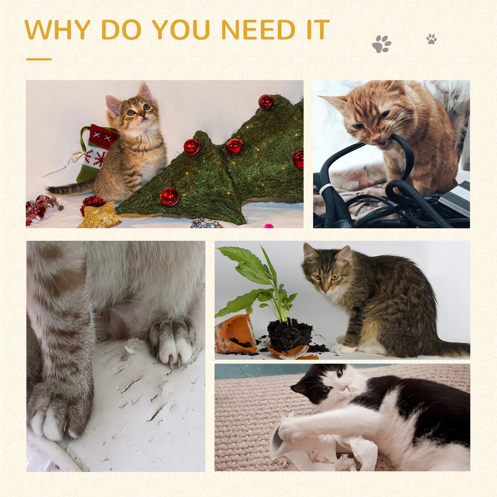 Cat Tree with Scratching Post, Toy Ball, Perch, Small Cat Tower for Indoor Cats - 16" x 16" x 19", Beige - Image 5