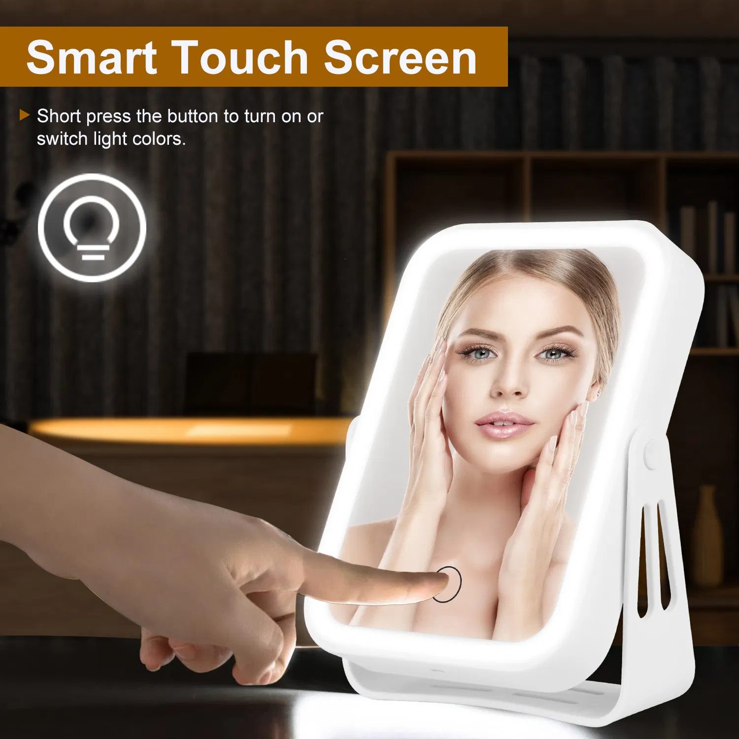 10X Magnifying Lighted Makeup Mirror Double Sided Travel Makeup Mirror with 3 Light Colors Touch Screen USB Rechargeable GPCT5207 - Image 3