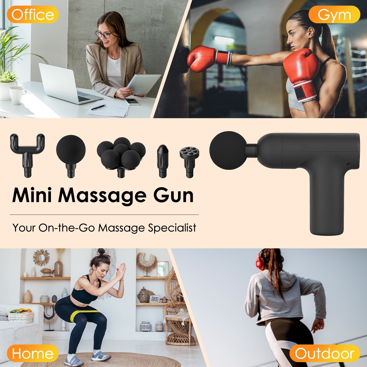 Portable Mini Massage Gun Deep Tissue Percussion Massager With 6 Speeds 5 Interchangeable Massage Heads Muscle Massager For Athletes Office Gym Travel - Image 5