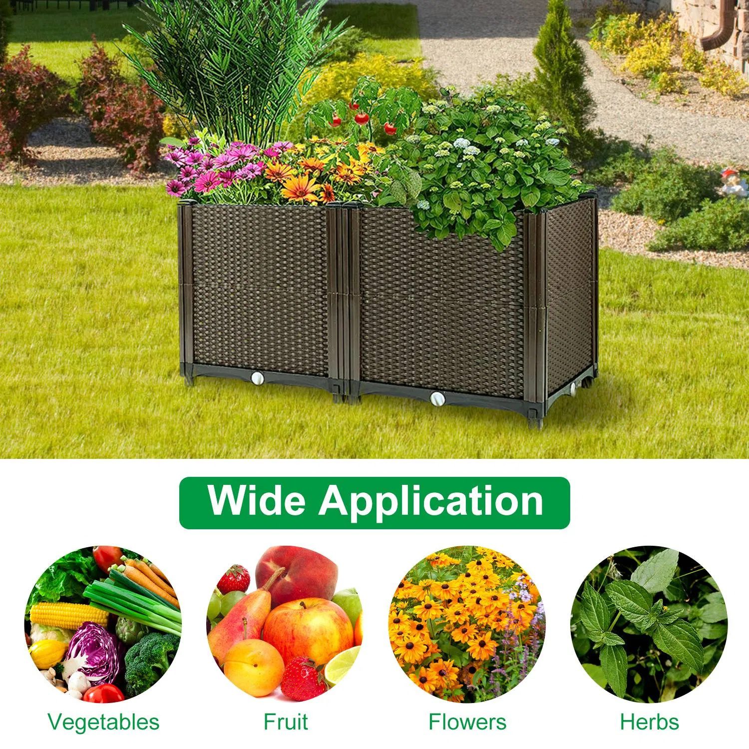 Raised Garden Bed Plant Growth Box with Self-watering System for Garden Patio Balcony Elevated Planter Box for Flowers Vegetables Herbs - Image 6