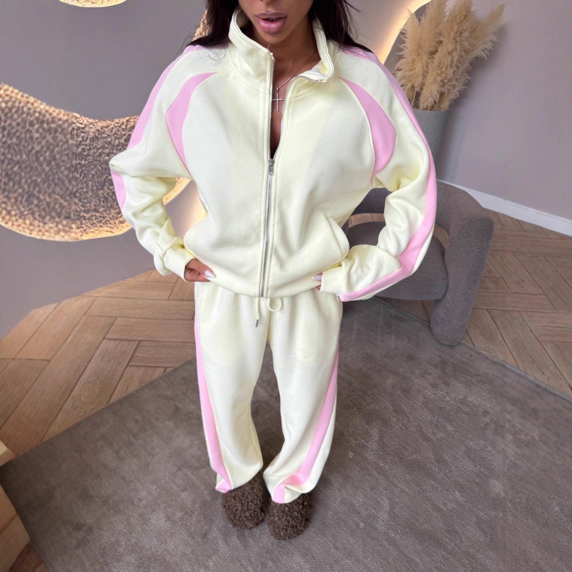 Womens Long-Sleeve Zip-Up Jacket And Sweatpants Two-Piece Set - Image 2