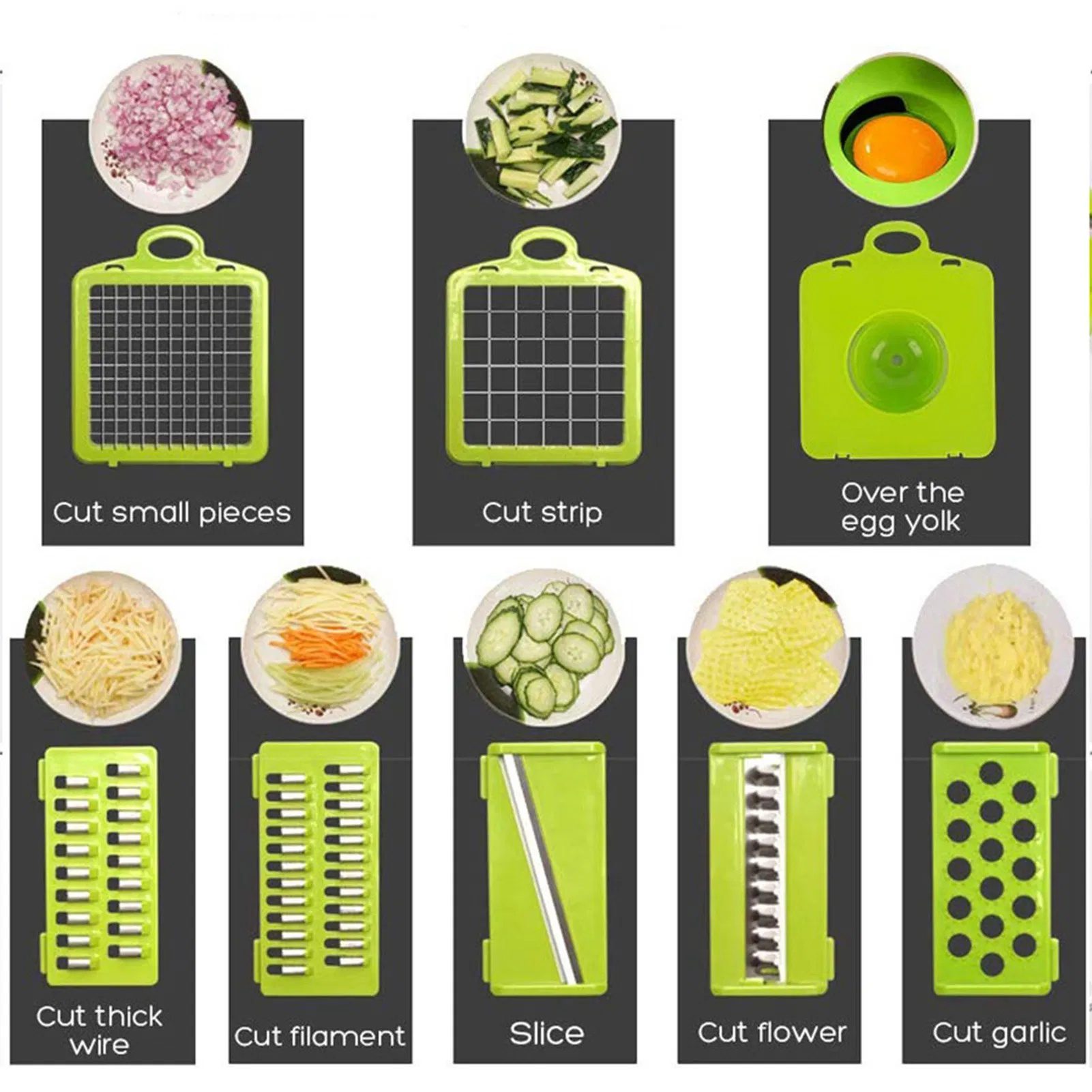 Vegetable Chopper Dicer with Container | Cheese Grater Mandoline Slicer Cabbage Shredder French Fry Cutter Stainless Steel for Veggie Onion Potato Fruit Food, Manual Hand Cooking Gadget for Kitchen - Image 6