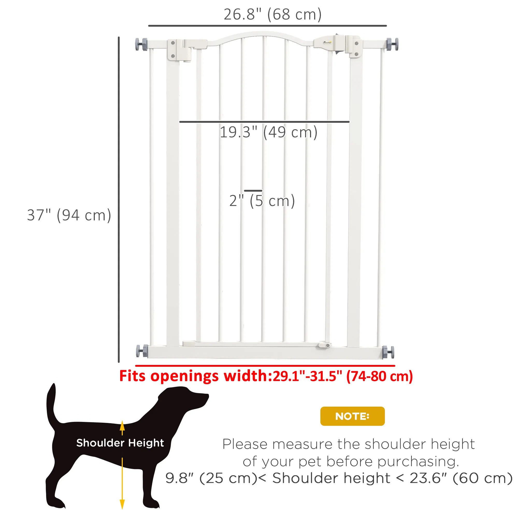 Extra Tall Dog Gate with Door, Pressure Fit, Auto Close, Double Locking for Doorways Hallways Stairs, 29"-32", White - Image 2