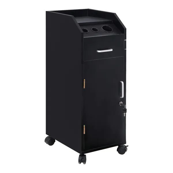 Hair Salon Storage Cart with Wheels & 3 Hair Dryer Holders & 4 Drawers & Lock & 2 Keys, Hairdressing Tools Station Mobile Makeup Case Black - Image 2