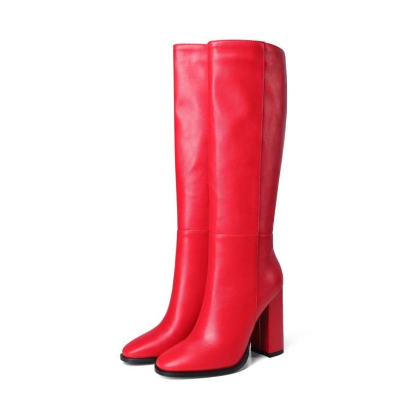 Women's Plus Size Zipper Leather All-match Thick Heel Boots - Image 8