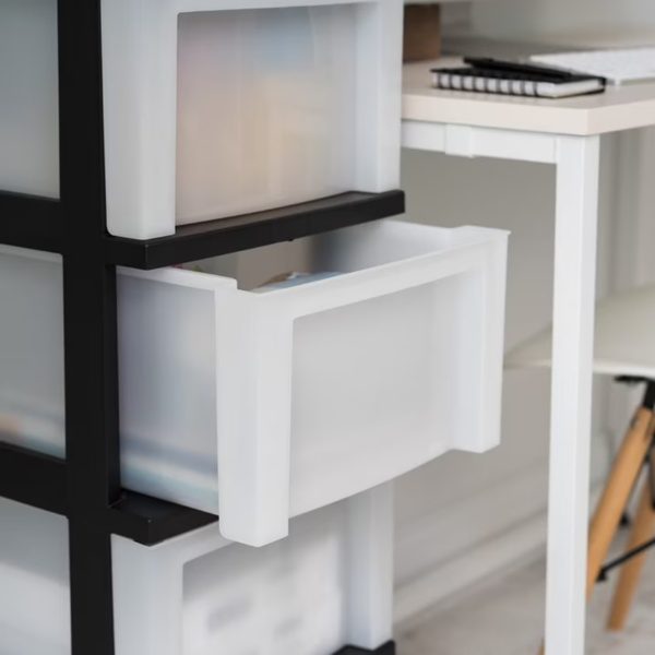 4-Drawer Narrow Plastic Storage Drawer Cart With Organizer Top, Black - Image 5