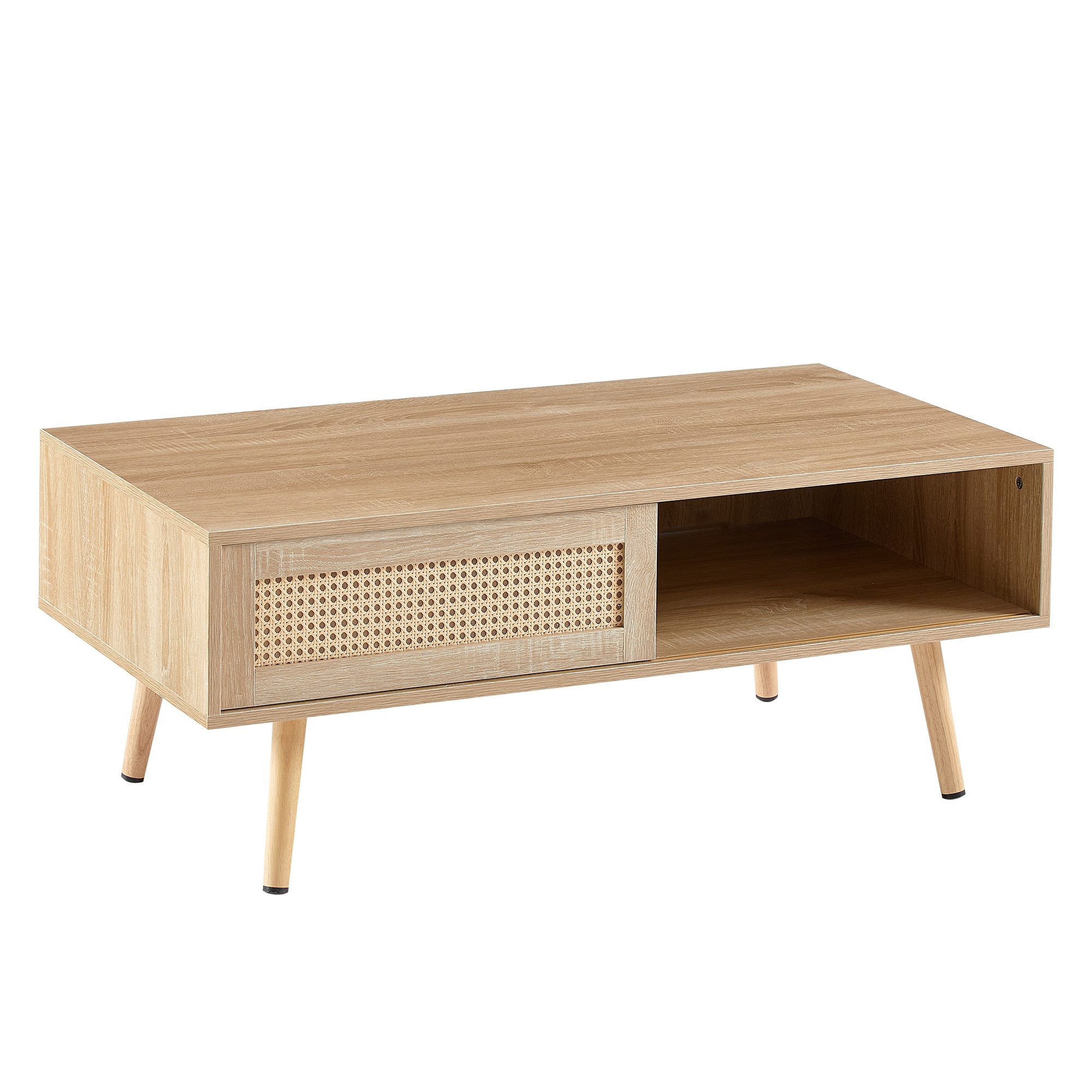 41.34inch Rattan Coffee Table Sliding Door Modern Table For Storage, Solid Wood Legs - Image 6