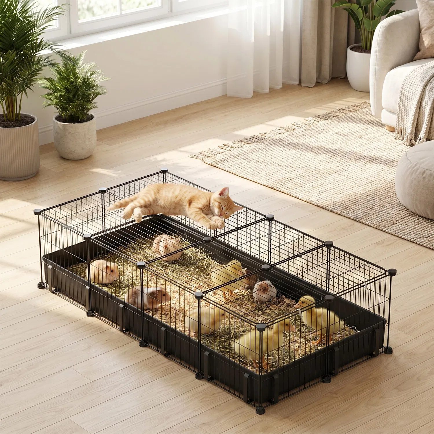 47x24x12" Guinea Pig Cage Small Animal Playpen DIY Metal Pet Enclosure with 20 Panels Waterproof Floor Mat for Hedgehogs Chickens Ducklings Rabbits Hamsters - Image 10
