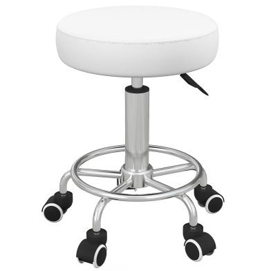 Vinsetto Salon Stool with Adjustable Height, PU Leather Barber Rolling Massage Tattoo Chair for Bar Beauty SPA, White