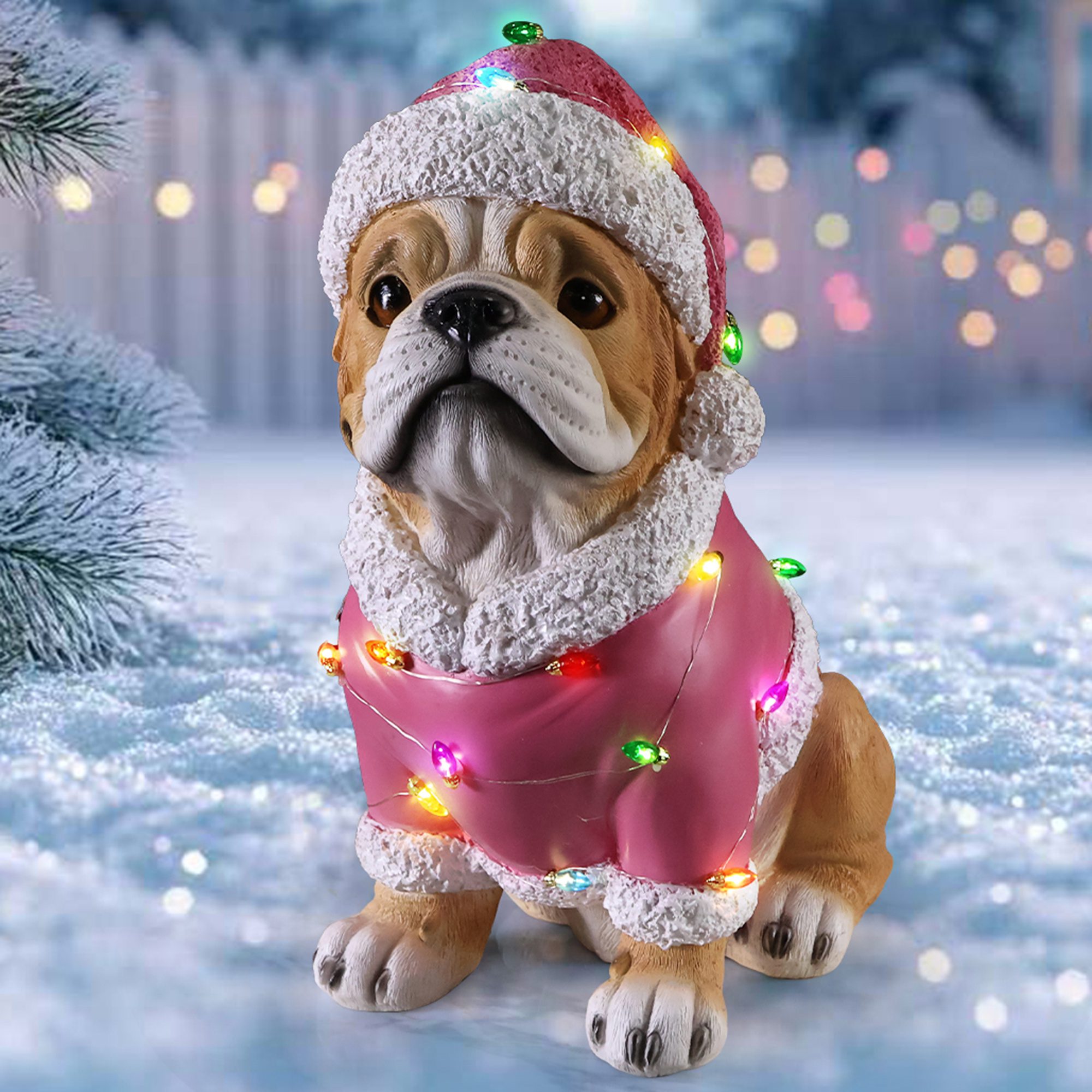 Christmas Pug Statue, Holiday Dog Figurine in Pink Santa Outfit - Image 9